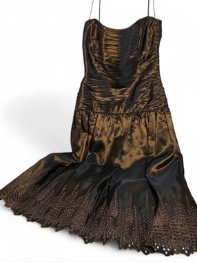 Vintage Morton Myles for The Warrens Bronze Formal Evening Gown Taffeta Dress